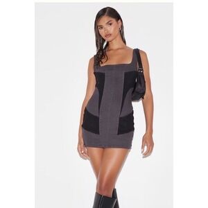 PrettyLittleThing Black Contrast Panel Denim Mini Dress dark romantic square